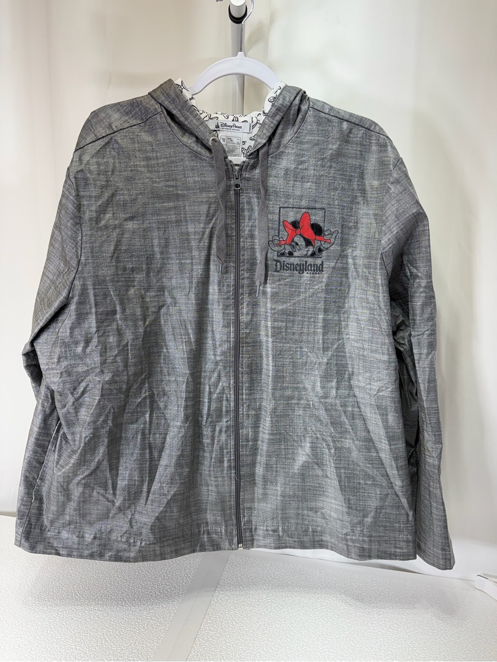 Disney Gray Hooded Utility Jacket with Red Minnie Bow Accent 3939